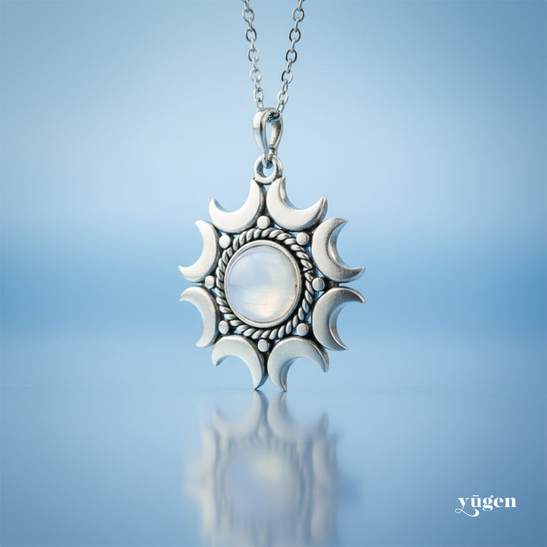 Lunar Witch Necklace - Rainbow Moonstone Pendant